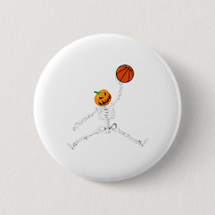 Badge Rond 5 Cm Squelette Basketball Halloween Citrouille Slam Dun