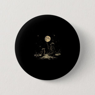 Badge Rond 5 Cm Squelette Chat Pleine lune Machine Goth Dark Art S