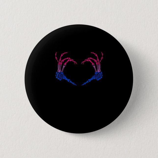 Badge Rond 5 Cm Squelette Coeur Bisexuel Lgbt-Q Pride Crâne Main (Devant)