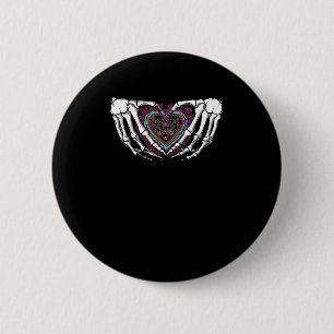 Badge Rond 5 Cm Squelette Coeur Mains Muertos Mexicain Jour De La 