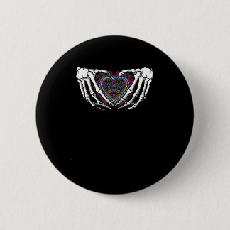 Badge Rond 5 Cm Squelette Coeur Mains Muertos Mexicain Jour De La