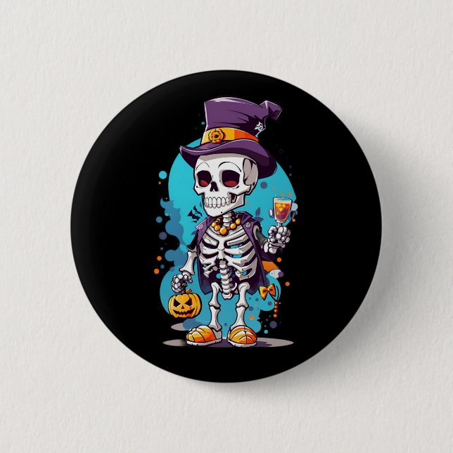 Badge Rond 5 Cm Squelette cool dans un Halloween de chapeau haut d (Devant)