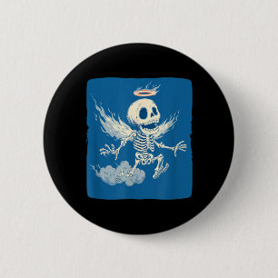 Badge Rond 5 Cm Squelette d'ange drôle avec halo au paradis pour g