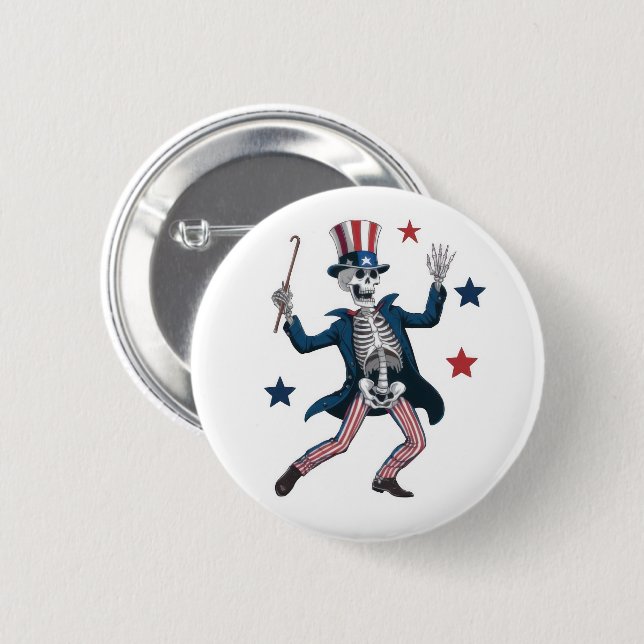 Badge Rond 5 Cm Squelette dansant du 4 juillet (Devant & derrière)