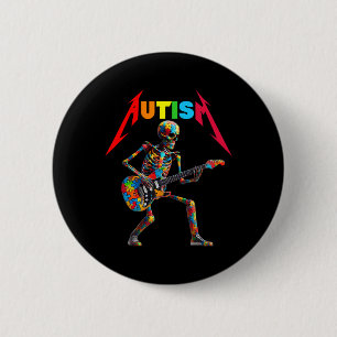 Badge Rond 5 Cm Squelette d'autisme Guitare Rock Music Lover Sensi