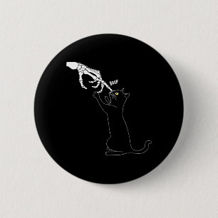 Badge Rond 5 Cm Squelette de chat noir main boop nez de chat drôle