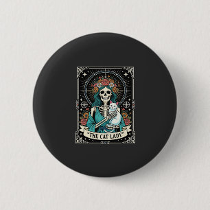 Badge Rond 5 Cm Squelette de Dame aux Chats Tarot Floral Gothique
