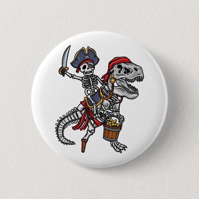 Badge Rond 5 Cm Squelette de dinosaure de pirate d'Halloween (Devant)