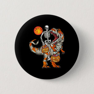Badge Rond 5 Cm Squelette de dinosaure Halloween T Rex Citrouille 
