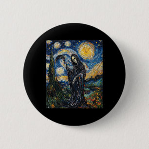 Badge Rond 5 Cm Squelette de faucheuse - Style Van Gogh - Starry N