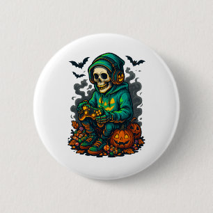 Badge Rond 5 Cm Squelette de gamer drôle d'Halloween effrayant jeu