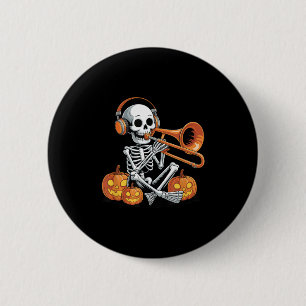 Badge Rond 5 Cm Squelette de Halloween au trombone tromboniste
