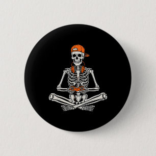 Badge Rond 5 Cm Squelette de joueur Halloween Manette de jeu vidéo