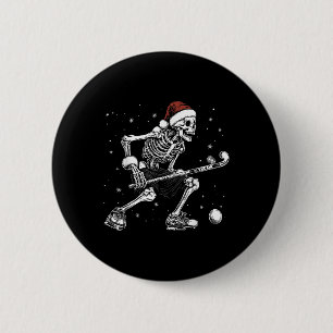 Badge Rond 5 Cm Squelette de Noël jouant au hockey sur gazon Noël