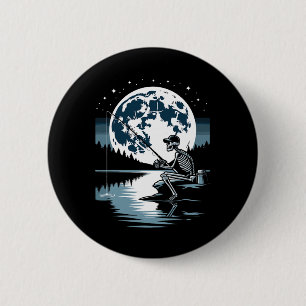 Badge Rond 5 Cm Squelette de pêche Halloween effrayant pêcheur sou