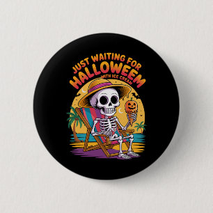 Badge Rond 5 Cm Squelette De Plage Avec Crème De Glace Halloween C