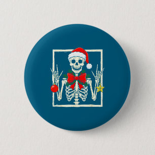 Badge Rond 5 Cm Squelette de Rockeur Cool Chapeau de Père Noël Noë