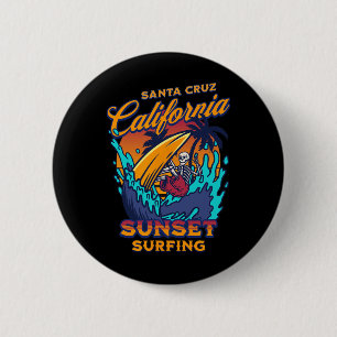 Badge Rond 5 Cm Squelette de surf de Santa Cruz Californie Coucher