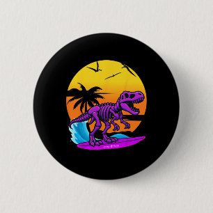Badge Rond 5 Cm Squelette de T-rex de surf néon avec rétro de plag
