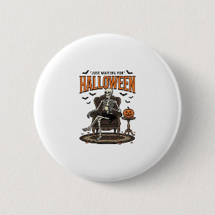 Badge Rond 5 Cm Squelette d'Halloween attendant drôle vintage_1