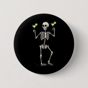 Badge Rond 5 Cm Squelette d'Halloween buvant une queue de Margarit