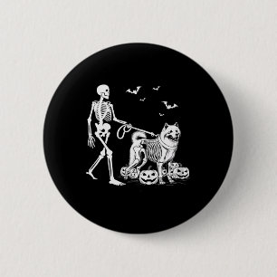 Badge Rond 5 Cm Squelette d'Halloween marchant Chien Samoyé