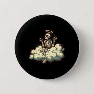 Badge Rond 5 Cm Squelette drôle de paradis avec halo pour adultes