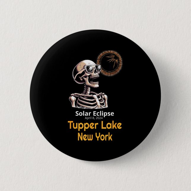 Badge Rond 5 Cm Squelette Drôle Éclipse Solaire Tupper Lake (Devant)