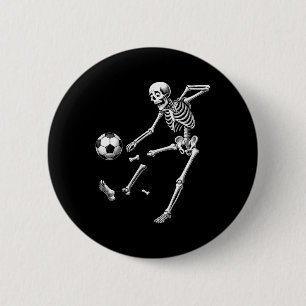 Badge Rond 5 Cm Squelette drôle jouant au football, Football Hallo