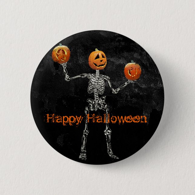 Badge Rond 5 Cm Squelette et Jack O'Lanterns (Devant)