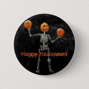 Badge Rond 5 Cm Squelette et Jack O'Lanterns