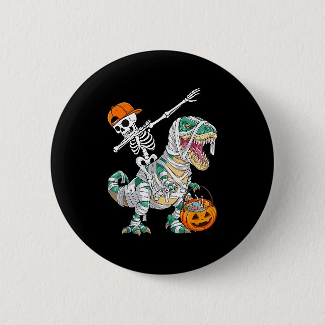 Badge Rond 5 Cm Squelette faisant du cheval Danse Dab Dinosaure T  (Devant)