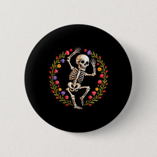 Badge Rond 5 Cm Squelette Floral Drôle Goth Costume D'Halloween Po