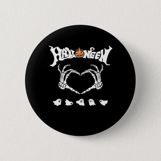 Badge Rond 5 Cm Squelette main avec, Halloween Design (Devant)