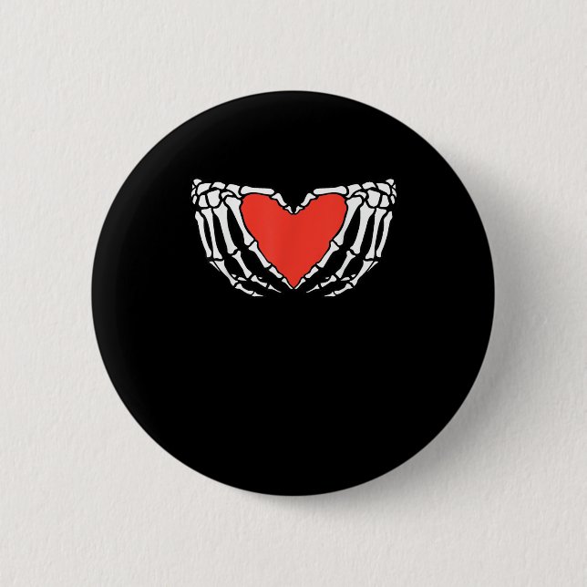 Badge Rond 5 Cm Squelette Mains Formant Coeur - Déplaisant Hallo g (Devant)