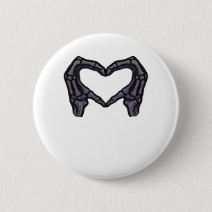 Badge Rond 5 Cm Squelette Mains Formant Un Coeur