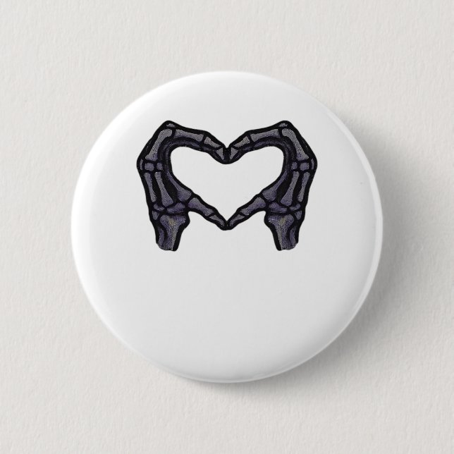 Badge Rond 5 Cm Squelette Mains Formant Un Coeur (Devant)