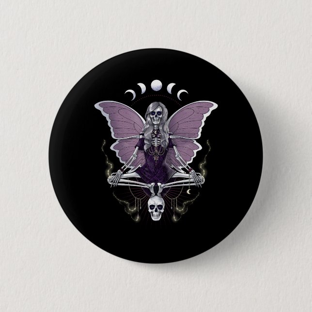 Badge Rond 5 Cm Squelette papillon Goth (Devant)