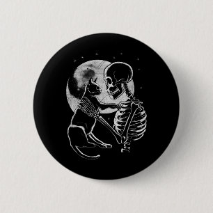 Badge Rond 5 Cm Squelette tenant un chat Drôle Halloween Hommes Fe