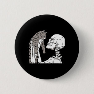 Badge Rond 5 Cm Squelette tenant un chat Lazy Costume d'Halloween 