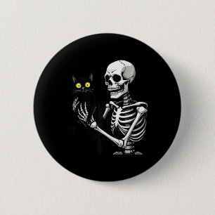 Badge Rond 5 Cm Squelette tenant un chat mignonne Chat noir Hallow