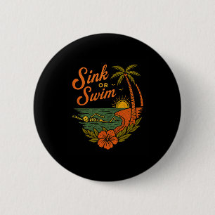 Badge Rond 5 Cm Squelette tropical couler ou nager Drôle de plage