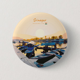 Badge Rond 5 Cm Srinagar, Inde - Bateaux Shikara du lac Dal