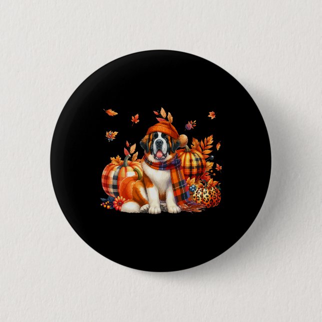 Badge Rond 5 Cm St. Bernard Thanksgiving Leopard Citrouilles autom (Devant)