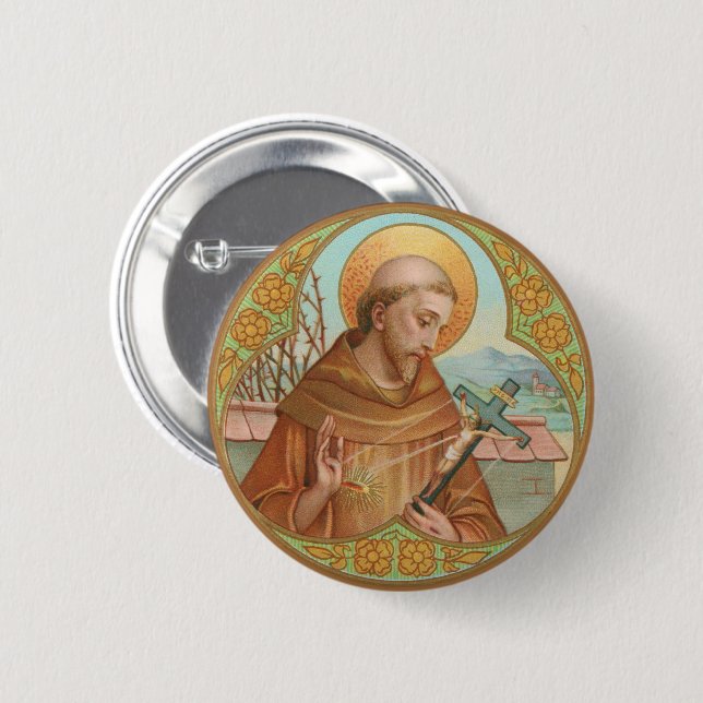 Badge Rond 5 Cm St Francis d'Assisi (BK 002) (Devant & derrière)
