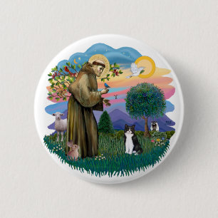 Badge Rond 5 Cm St Francis (ff) - chat noir et blanc