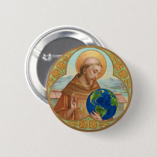 Badge Rond 5 Cm St. Francis of Assisi Holding Earth