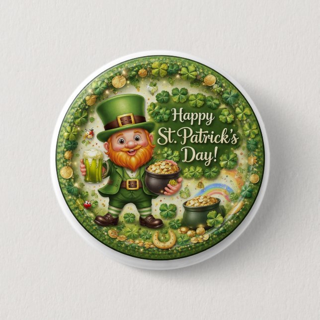 Badge Rond 5 Cm St. Patrick’s Day Leprechaun Button (Devant)