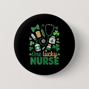 Badge Rond 5 Cm St Patricks Day Infirmière Chanceuse Shamrock Médi