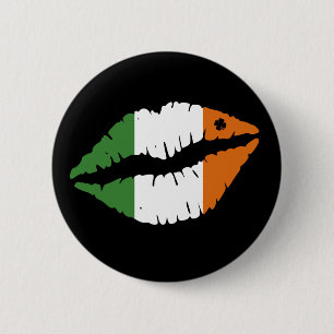 Badge Rond 5 Cm St Patrick's Day Lucky Shamrock Lips irlandais